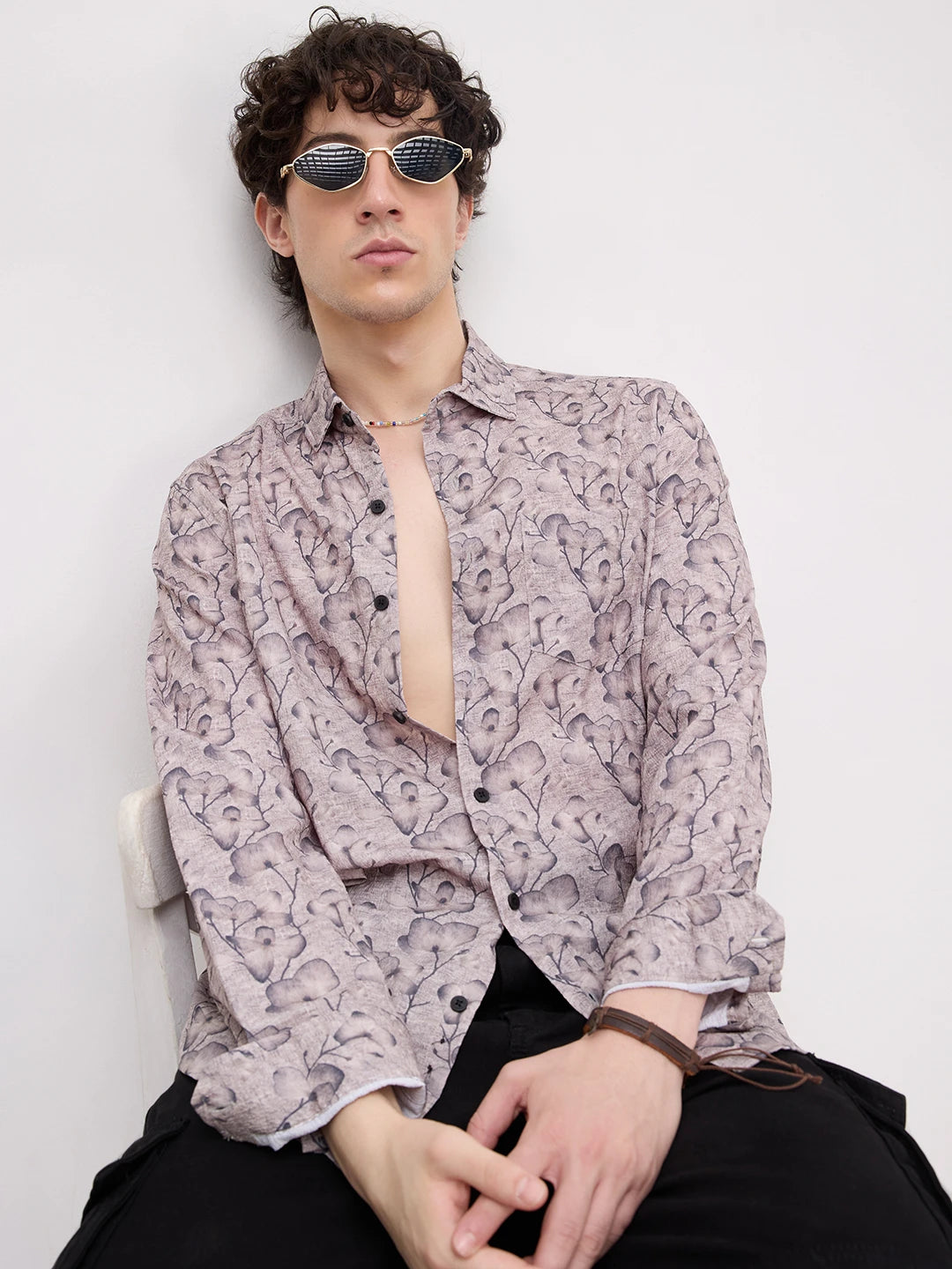 Artistic Floral Grey Printed Shirt