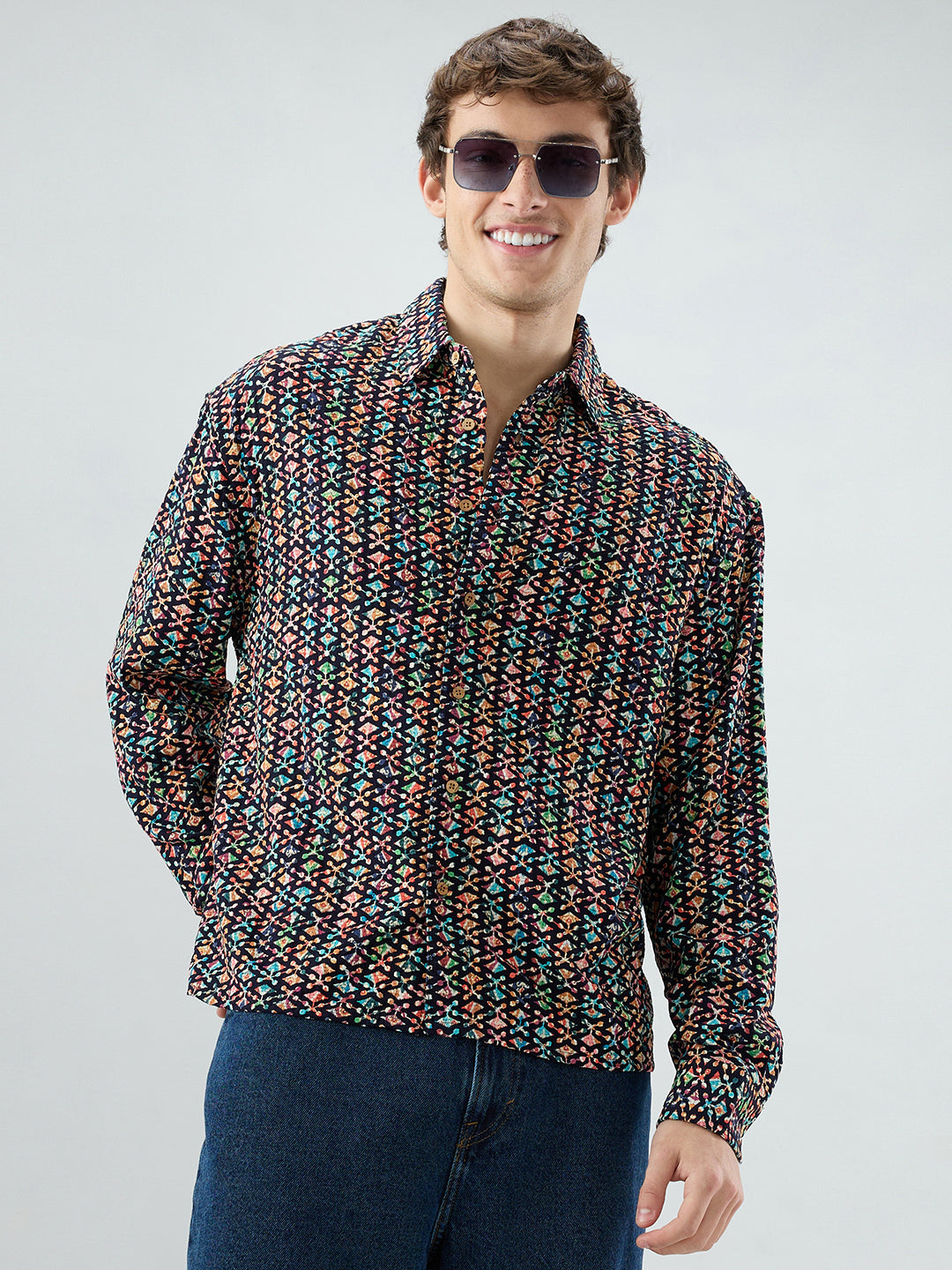Ziya Shaam Multicolor Sequin Embroidered Oversized Polo Shirt
