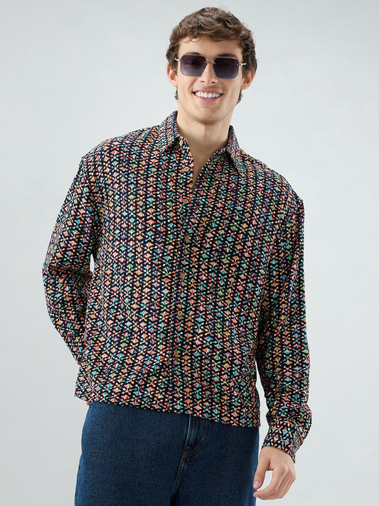 Ziya Shaam Multicolor Sequin Embroidered Oversized Polo Shirt