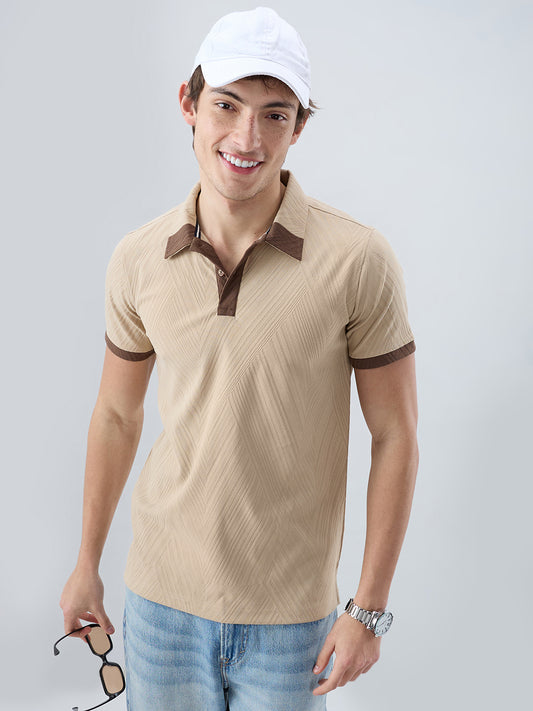 Muslin Birch Contrast Polo Neck T-shirt