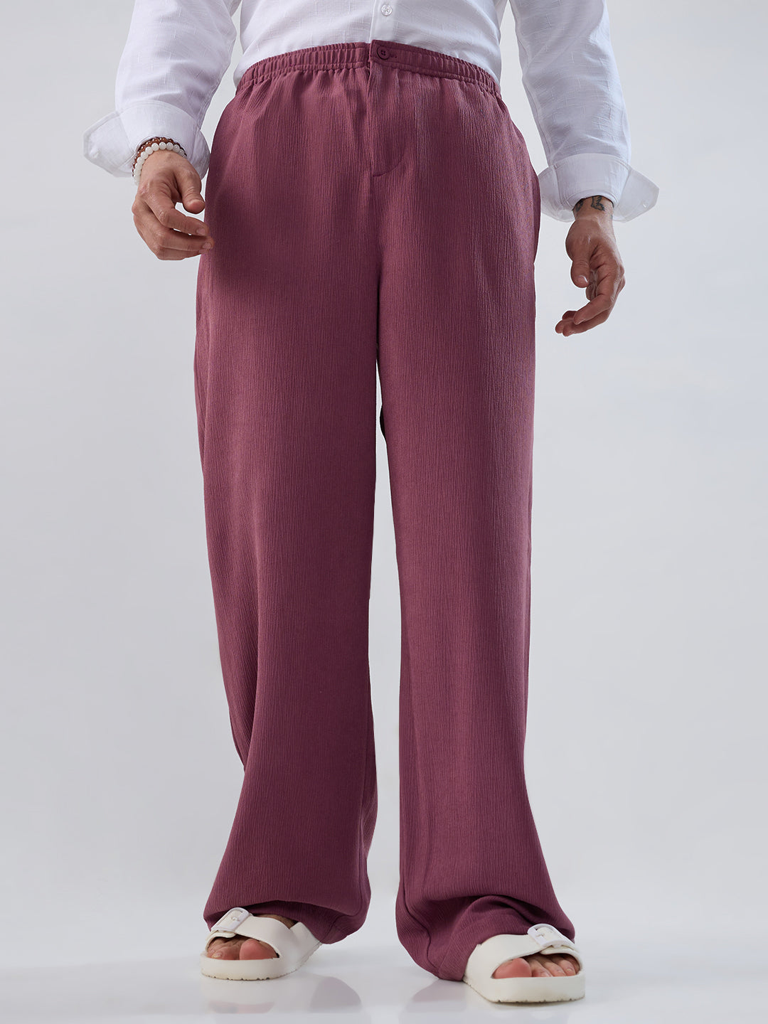 Rouge Pink Wide-Leg Crepe Trousers