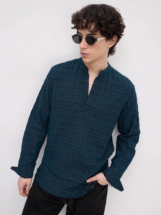 Rich Architectural Weave Teal Jacquard Kurta