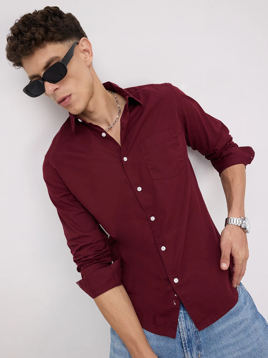 Classic Maroon Poplin Peach Finish Shirt