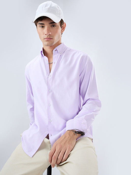 Solid Lilac Smooth Finish Oxford Shirt