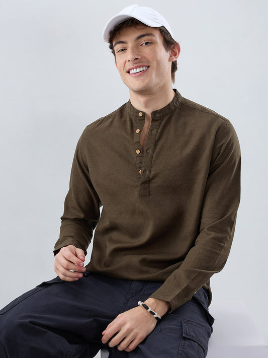Premium Olive Green Linen Blend Kurta