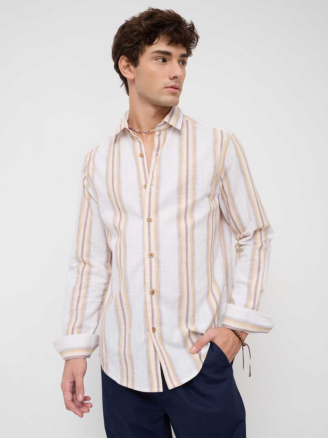 Sunwashed Multi Striped Slub Textured Shirt