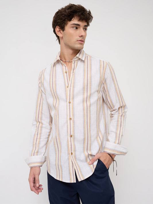 Sunwashed Multi Striped Slub Textured Shirt
