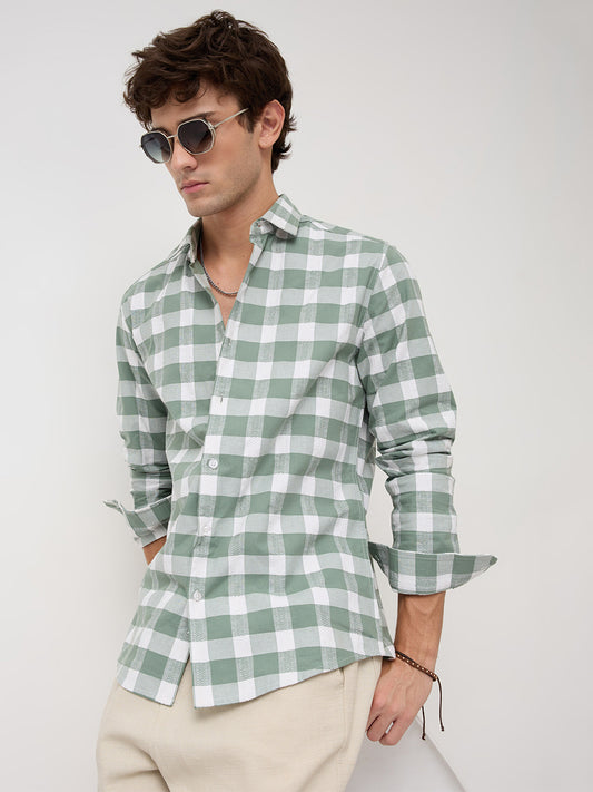 Premium Dusty Seafoam Green Jacquard Checks Shirt