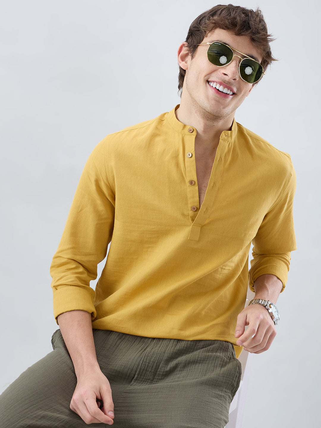 Premium Mustard Yellow Linen Blend Kurta