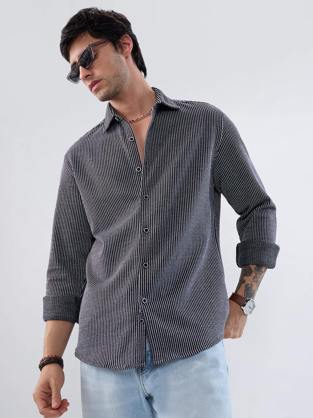 Monochrome Grid Knitted Everyday Shirt