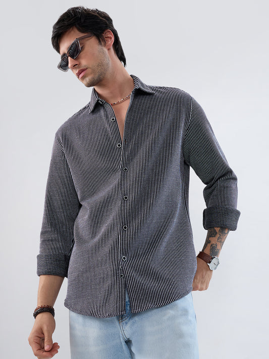 Monochrome Grid Knitted Everyday Shirt