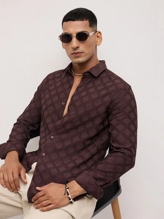 Cocoa Brown Diamond Textured Shirt