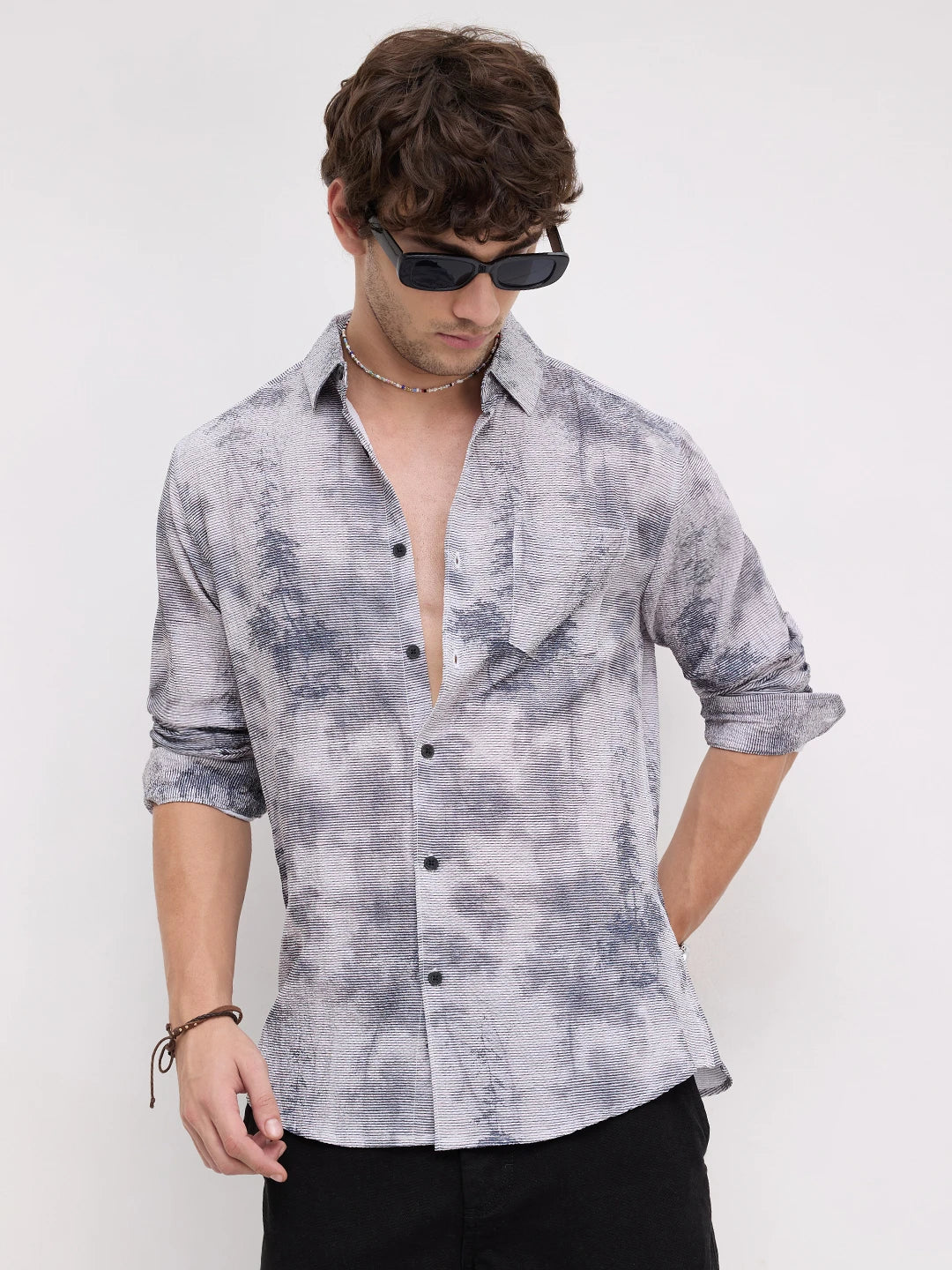 Multicolour Tie & Dye Printed Creased Shirt