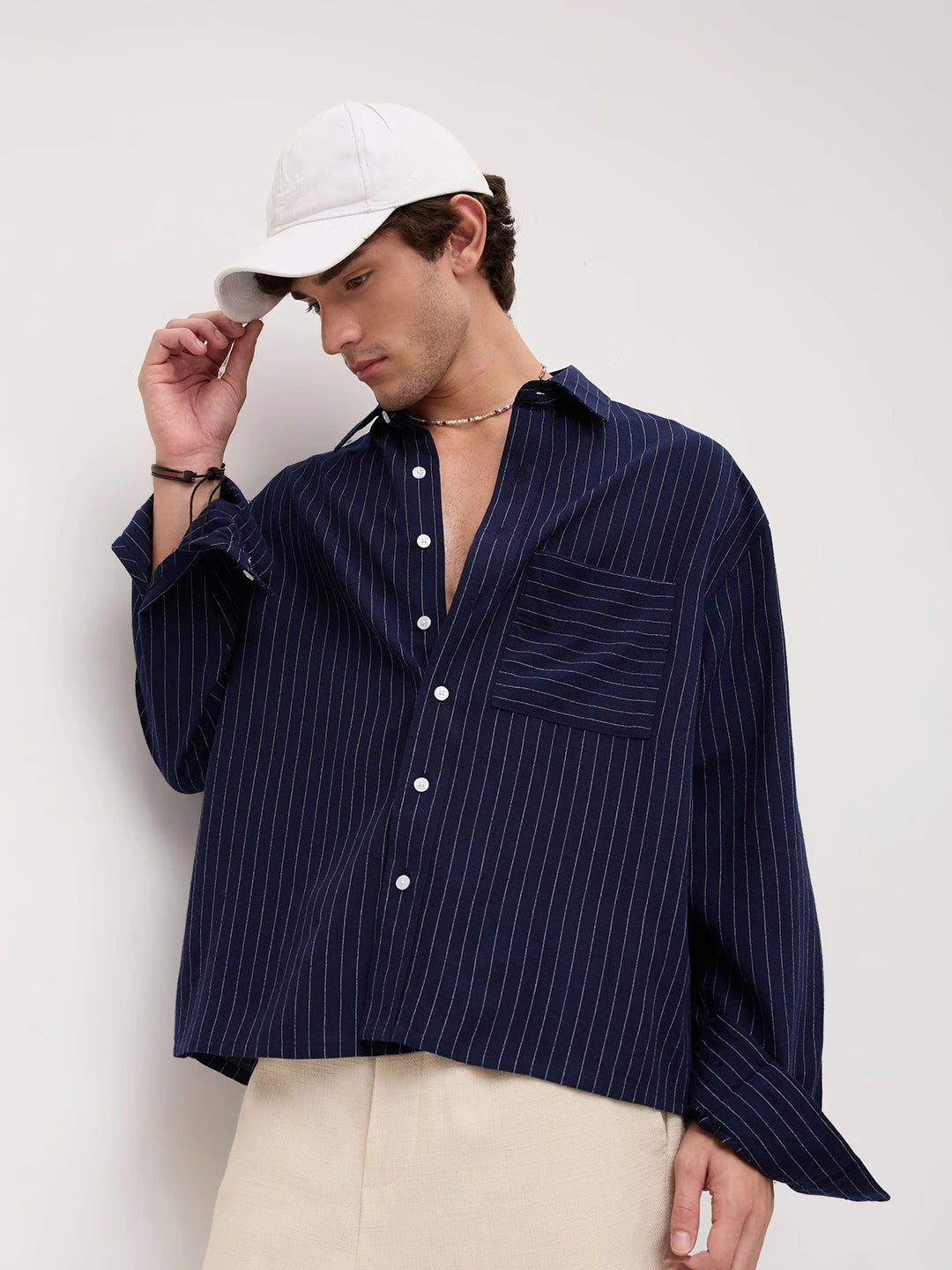 Midnight Navy Stripe Edition Boxy Fit Crop Shirt