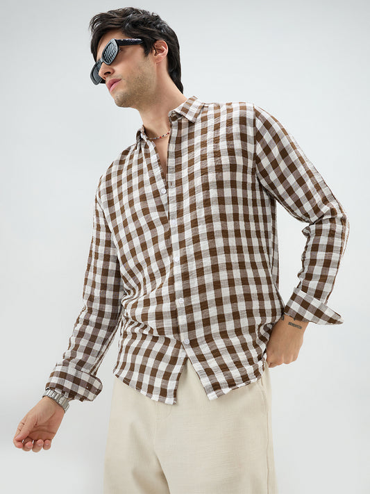 Cocoa Brown & White Gingham Checks Shirt