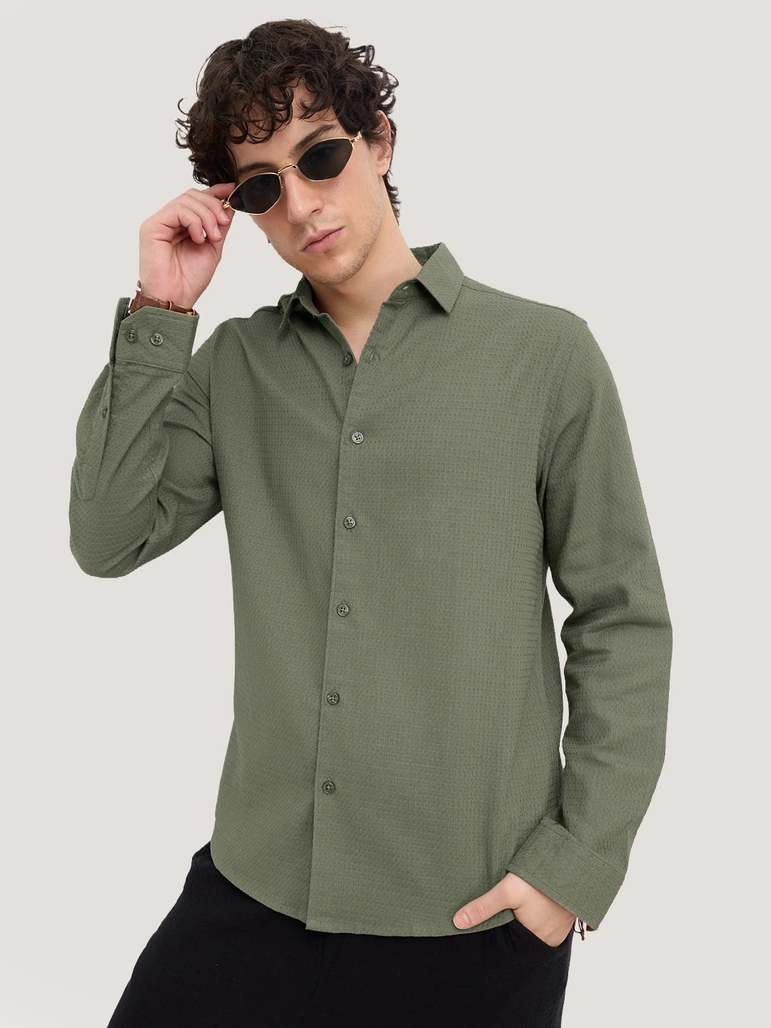 Ornate Olive Micro Textured Shirt