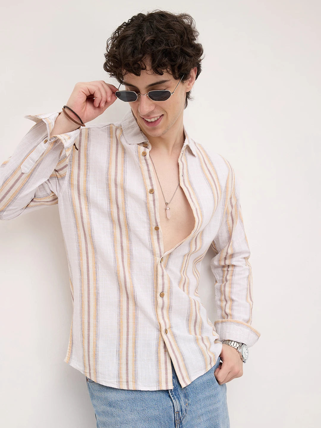 Sunwashed Multi Striped Slub Textured Shirt