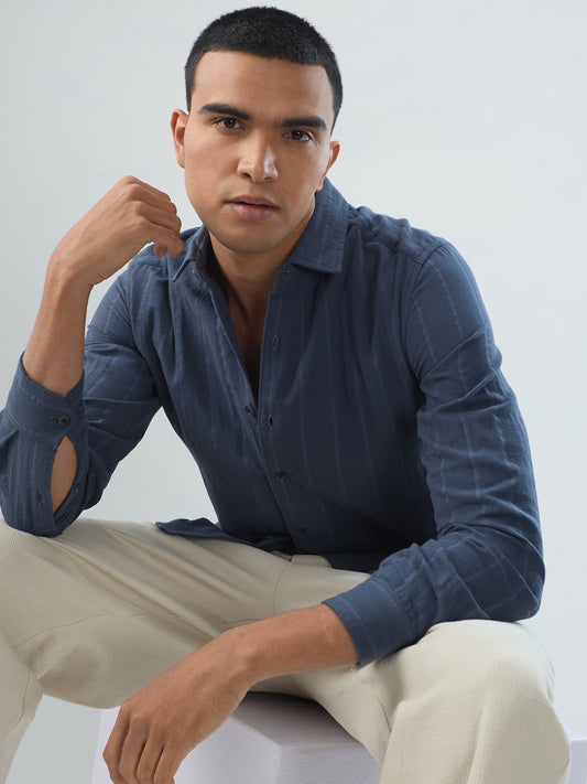 Gunmetal Grey Double Cloth Striped Shirt