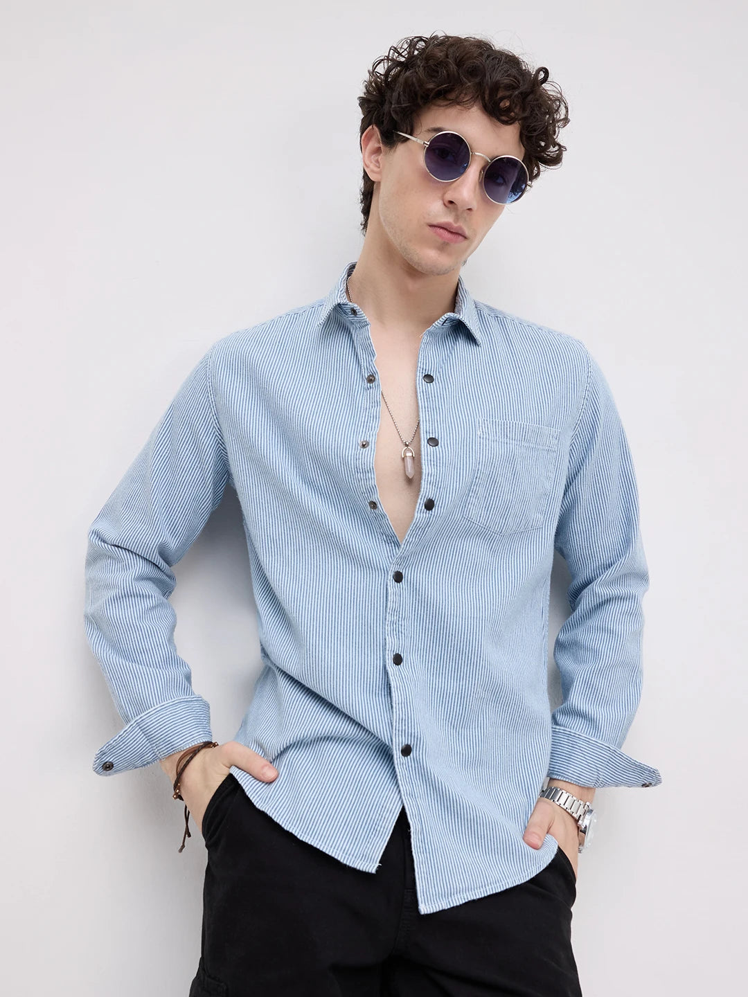 Denim Blue Pencil Stripe Shirt