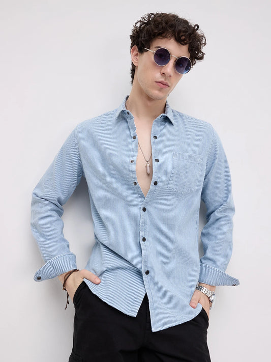 Denim Blue Pencil Stripe Shirt
