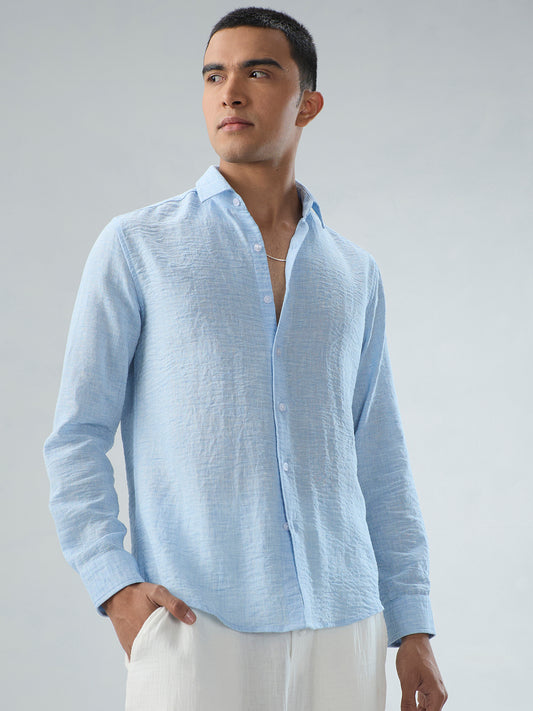 Minimal Soft Blue Everyday Textured Shirt