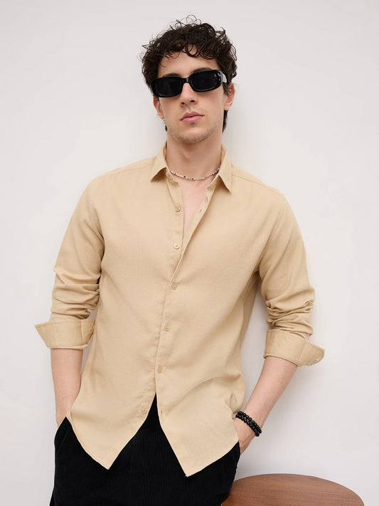 Sand Beige Honeycomb Textured Shirt
