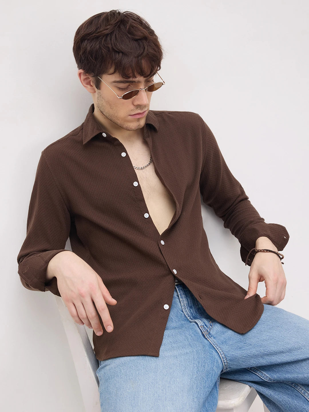 Rich Cocoa Brown Artisan Weave Shirt