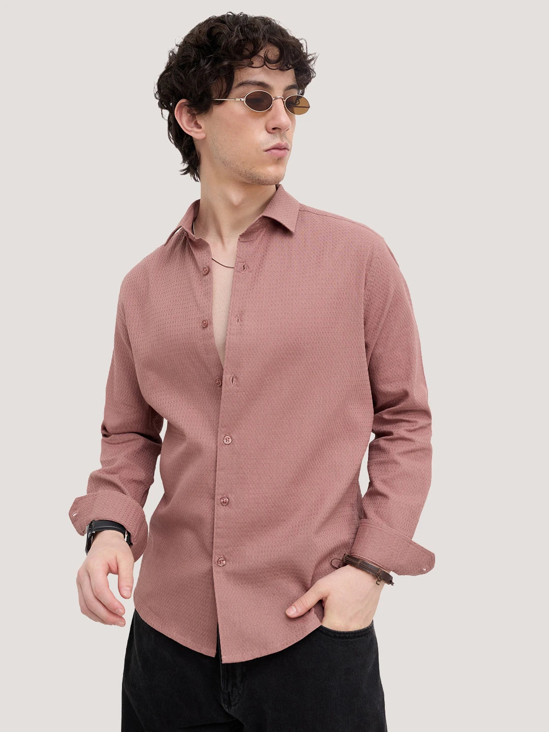Sienna Brown Micro Waffle Textured Shirt