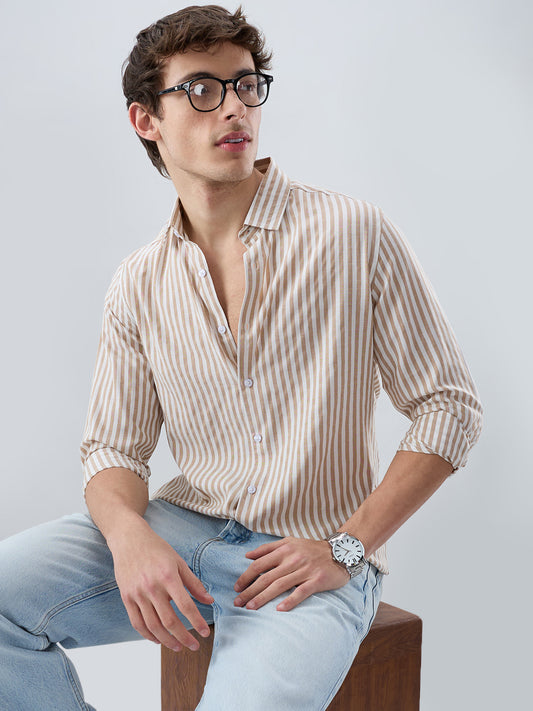 Classic Brown Candy Striped Vacation Shirt