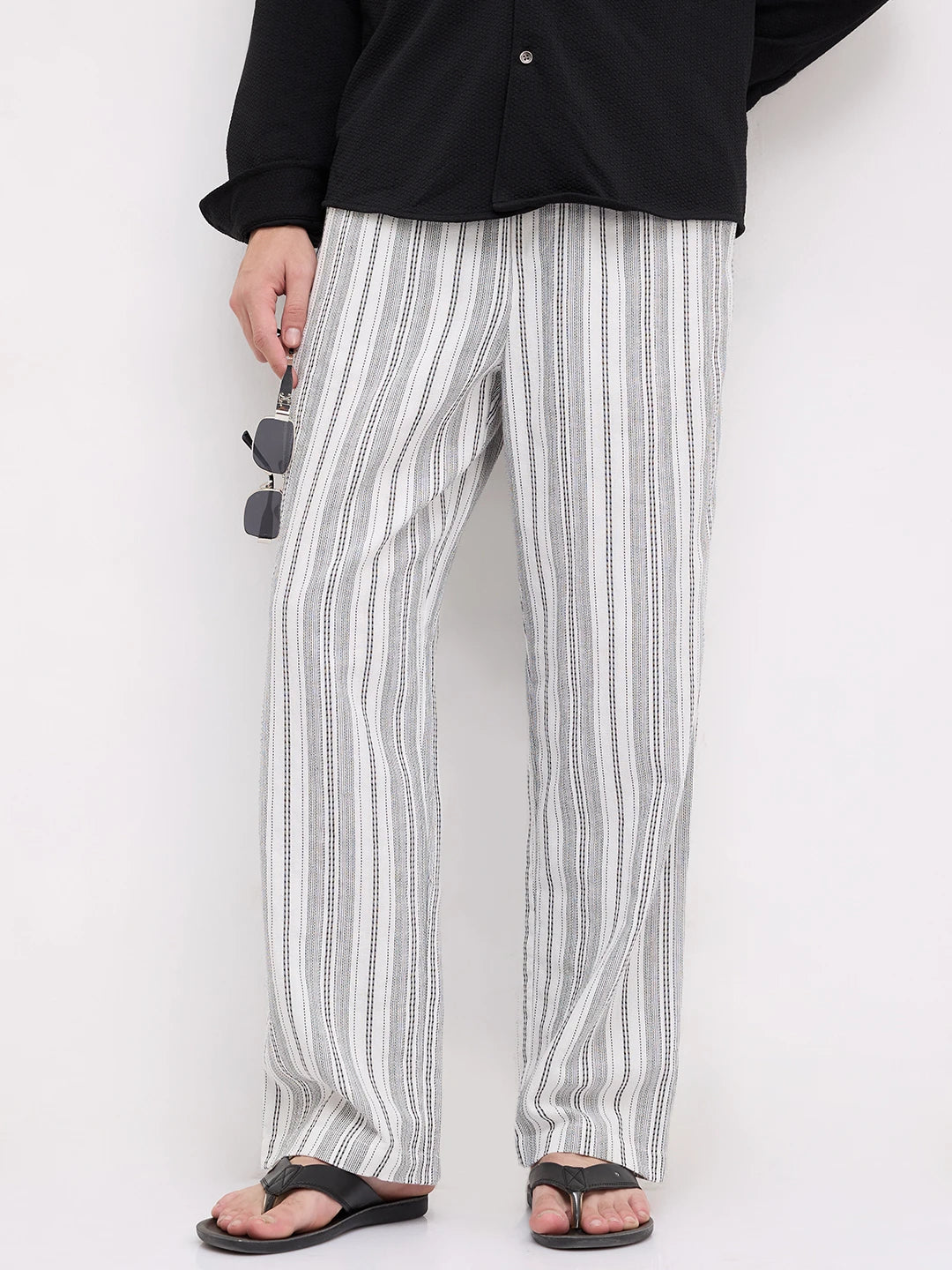 Artisan White Striped Straight Fit Trousers