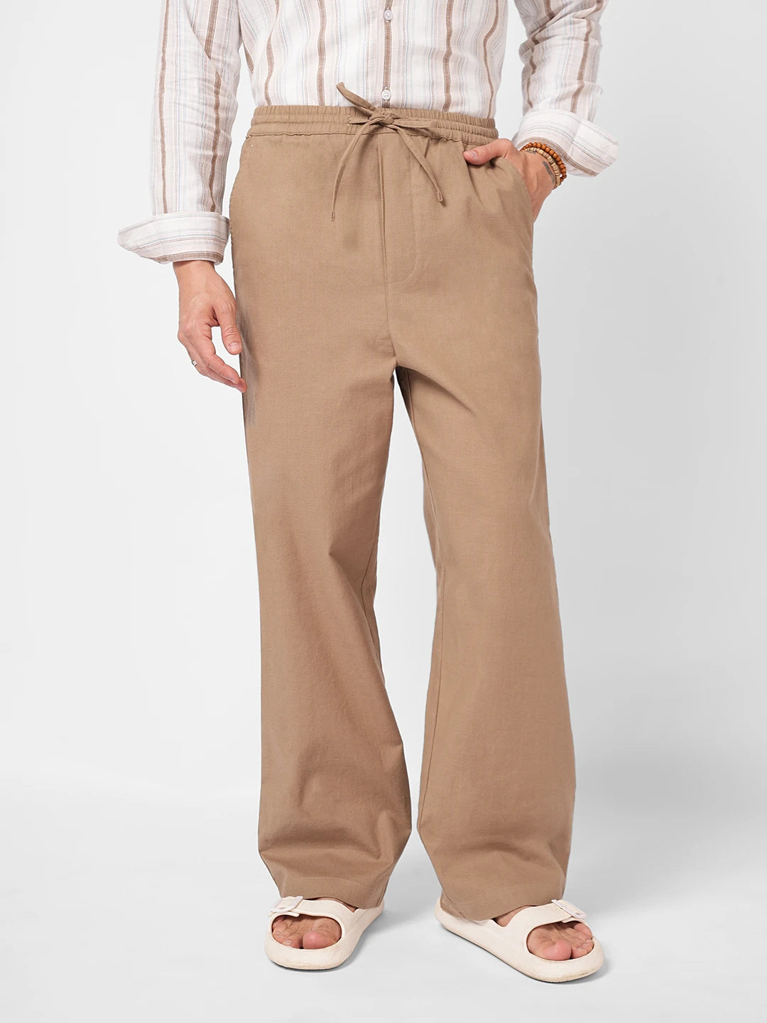 Elite Khaki Slub Weave Straight Fit Trousers