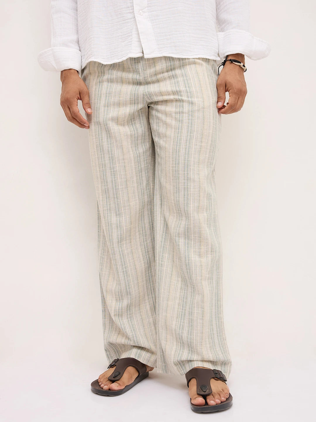 Coastal Breeze Multicolor Slub Striped Wide Leg Trousers