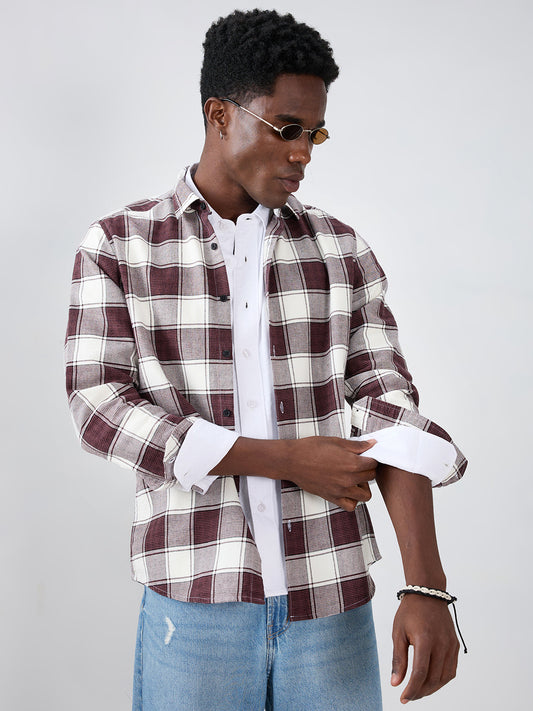 Maroon & White Windowpane Checks Shirt