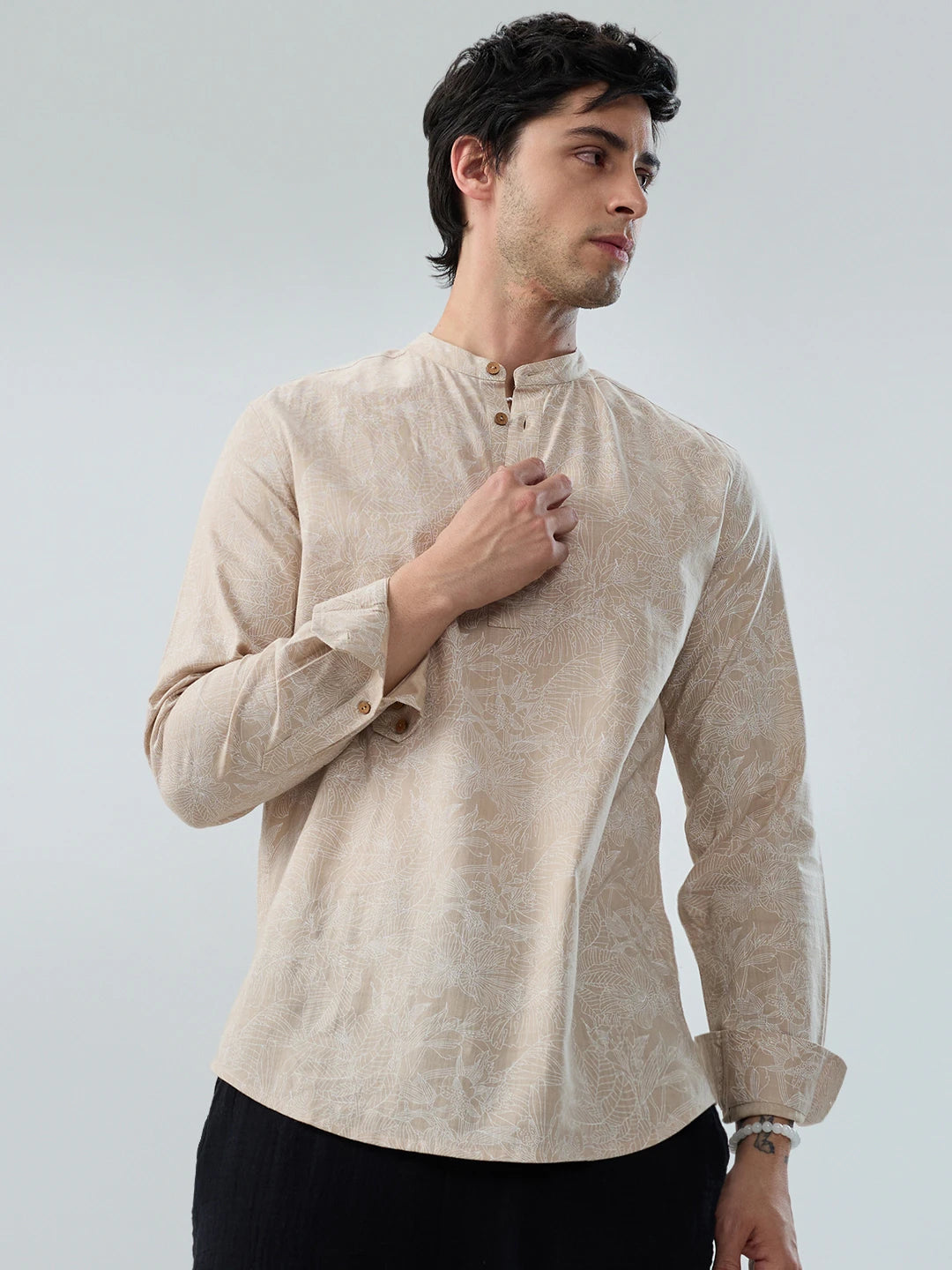 Natural Beige Floral Sketch Kurta