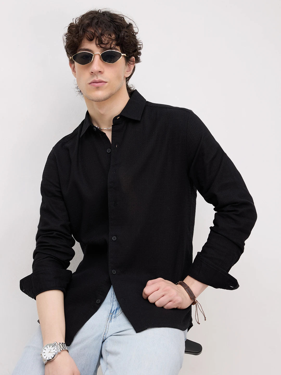Onyx Black Micro Textured Shirt