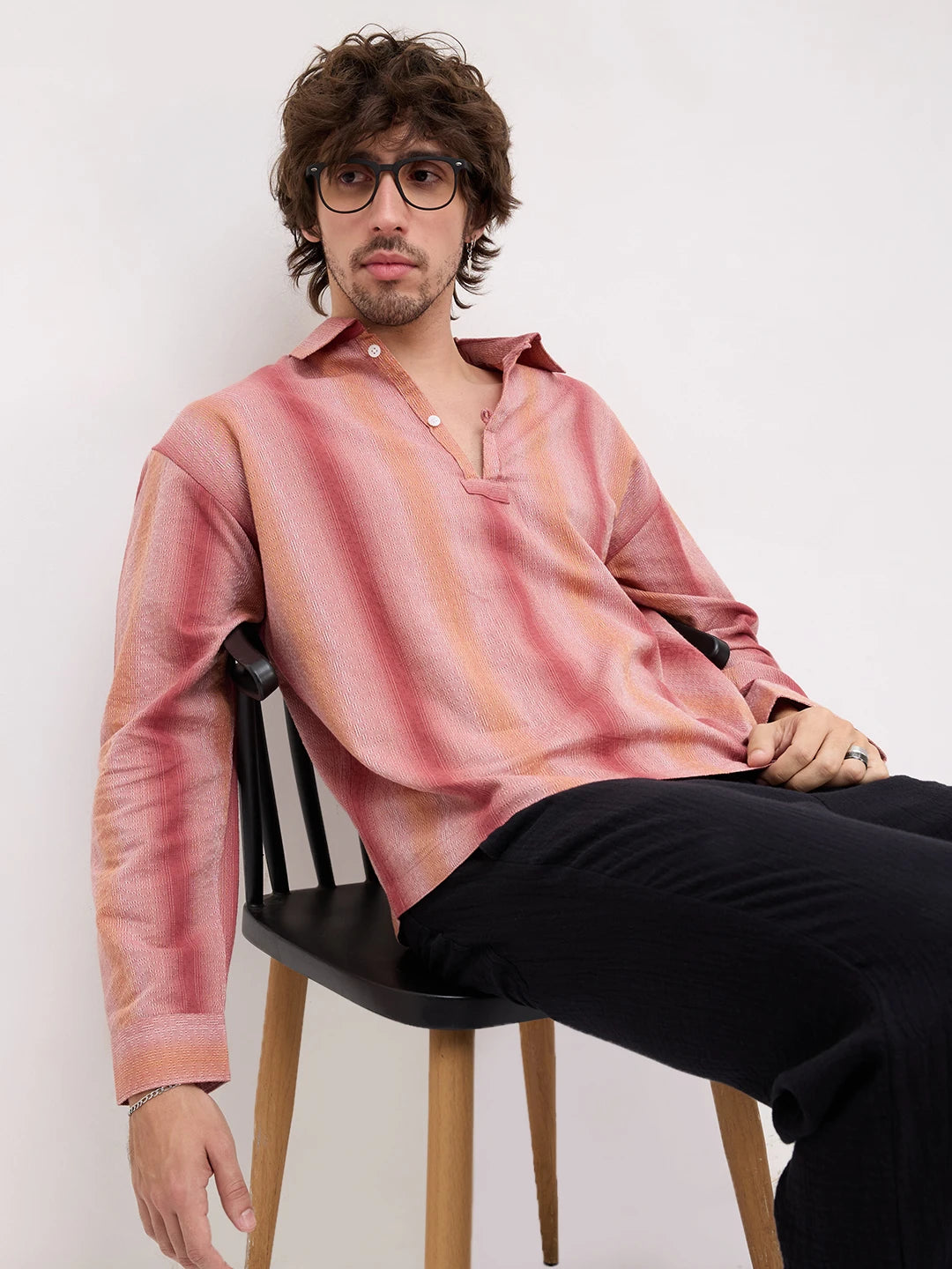 Salmon Pink Nomad ShadowLoom Loop Button Oversized Shirt