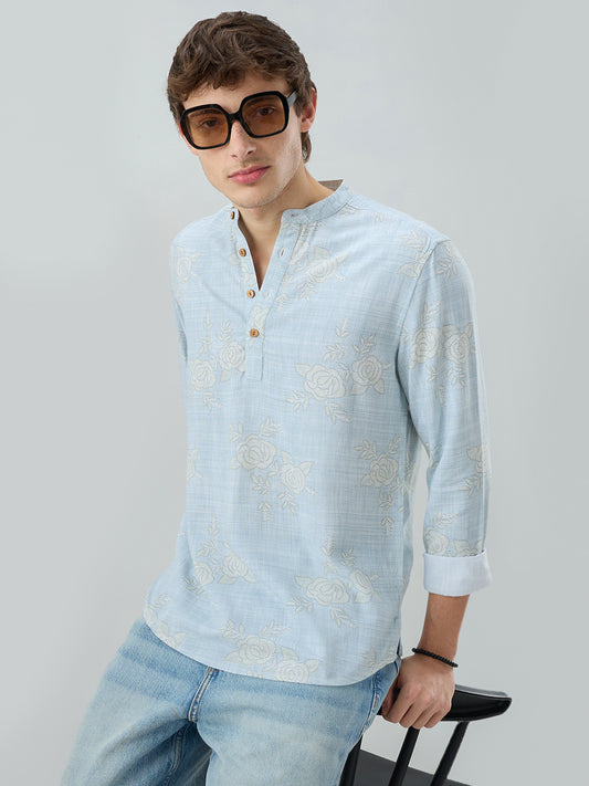 Artistic Blue Floral Printed Kurta