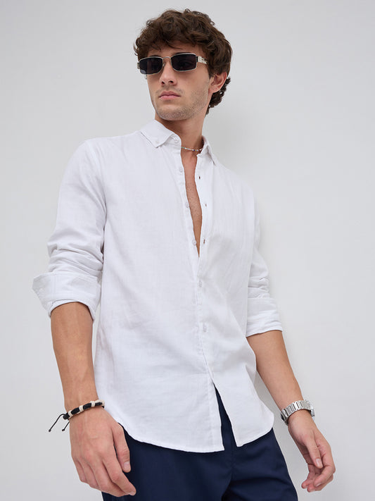 Timeless White Subtle Textured Button-Down Collar Shirt