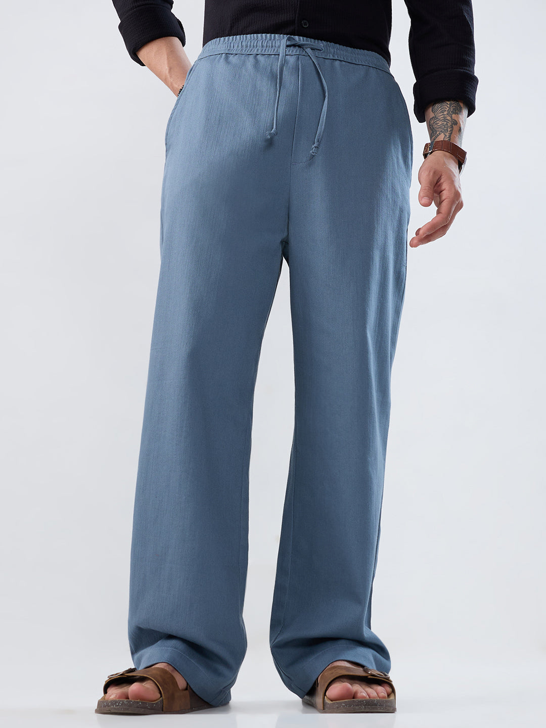 Classic Solid Slate Grey Straight-Fit Trousers