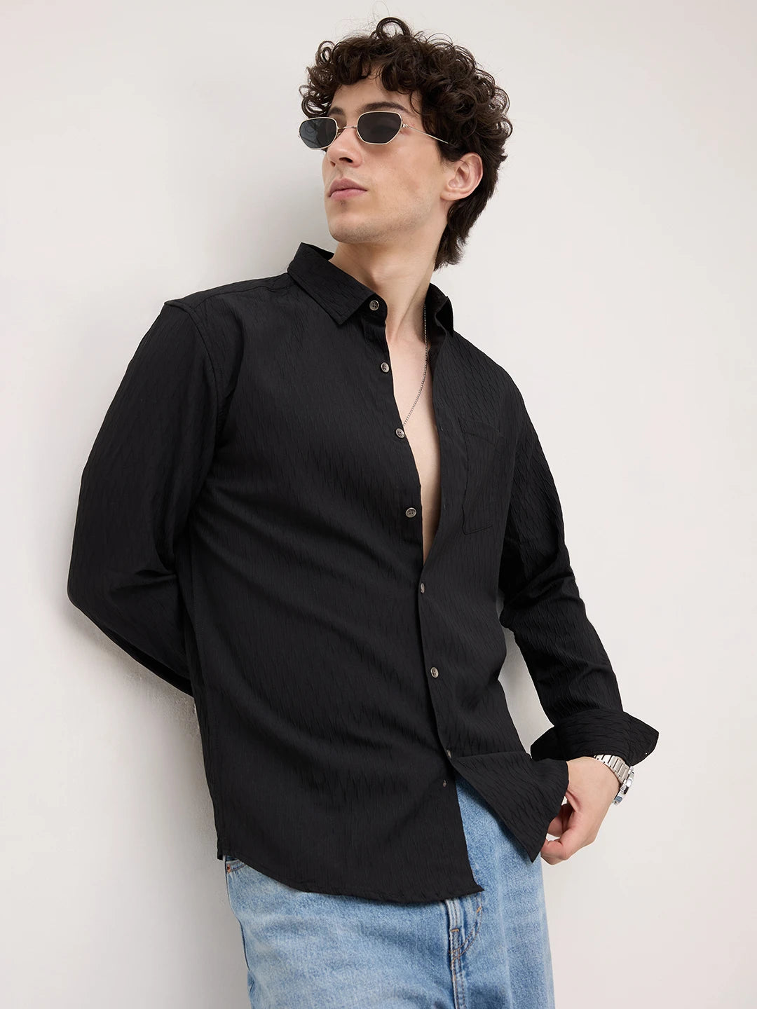 Black Noir Grid Luxe Evening Shirt