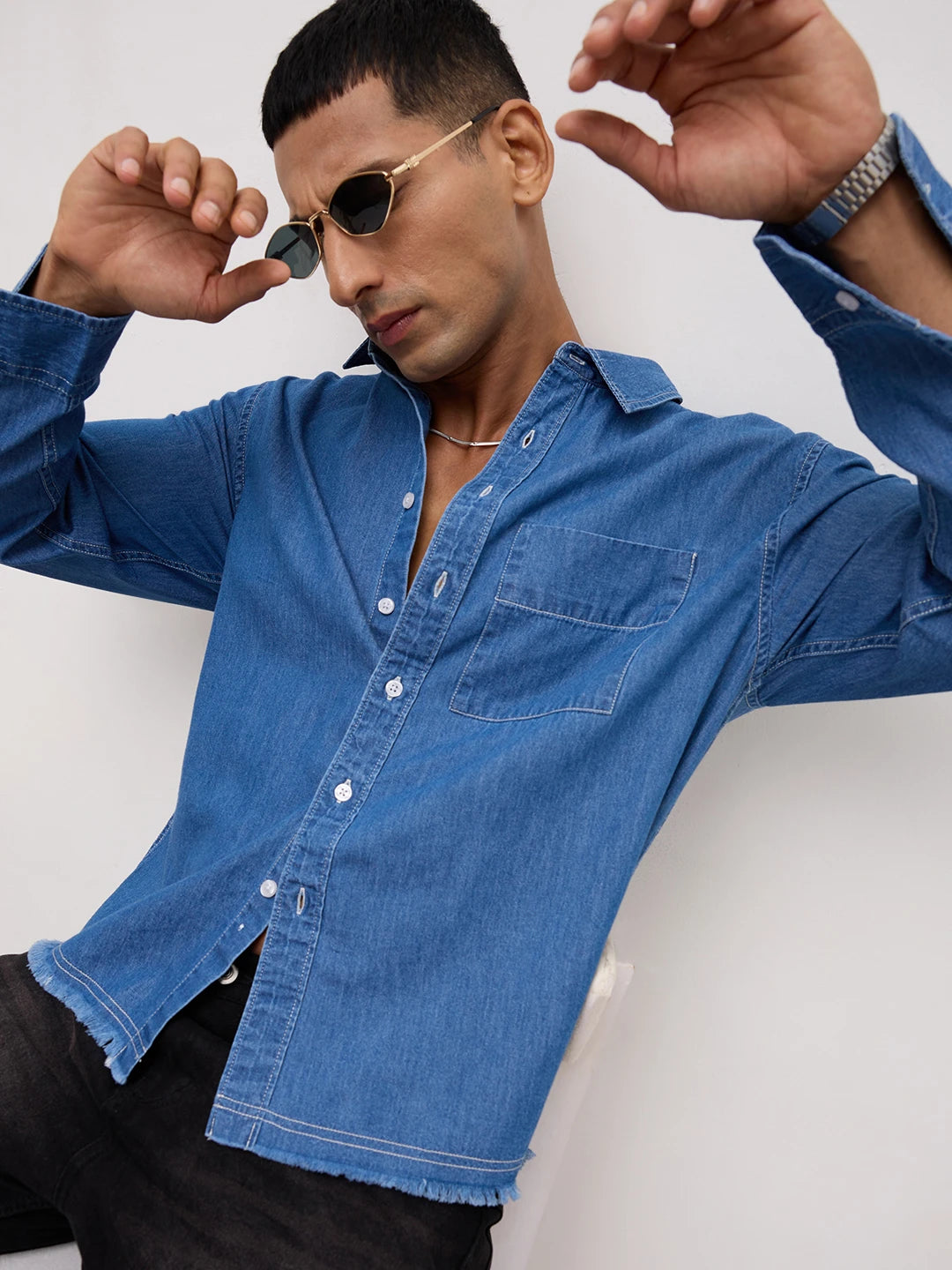 Vintage Ocean Denim Boxy Fit Crop Shirt