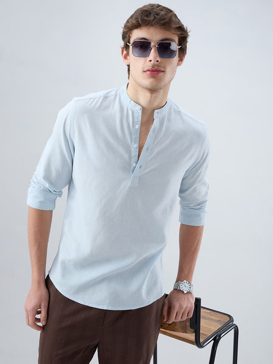 Premium Sky Blue Slub Textured Linen Blend Kurta
