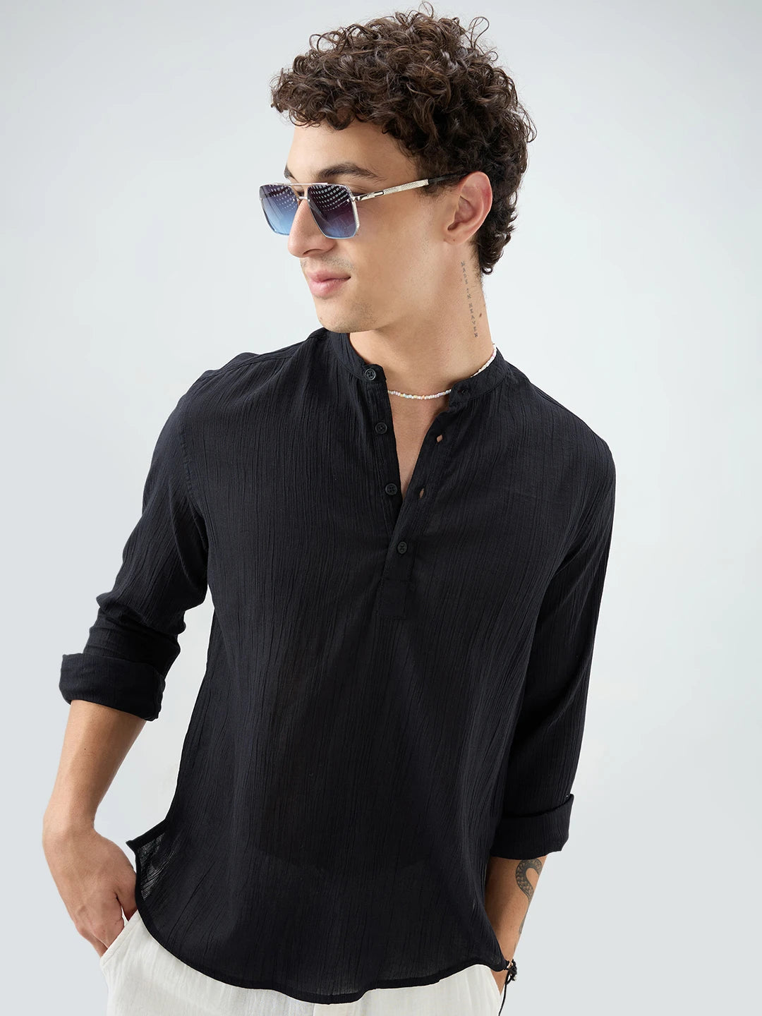Sheer Black Linear Crepe Kurta
