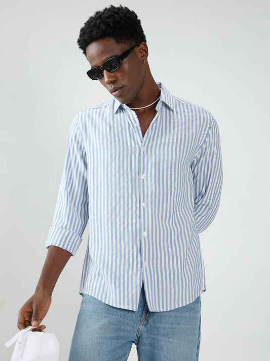 Blue Candy Striped Vacation Shirt