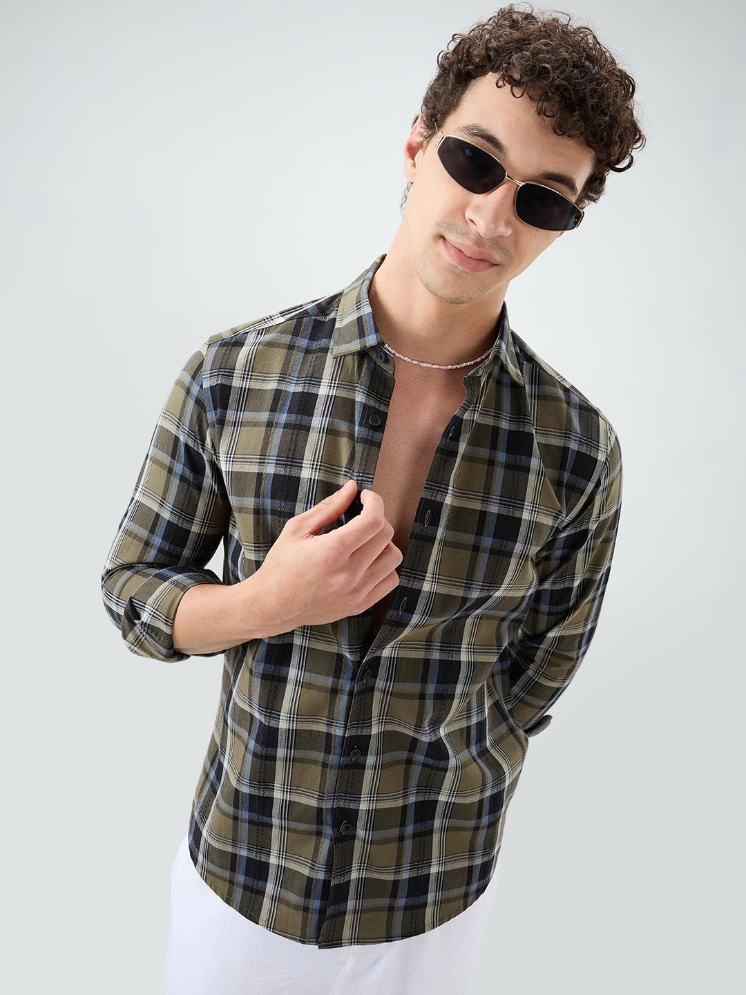 Olive & Black Diamond Loom Checked Shirt