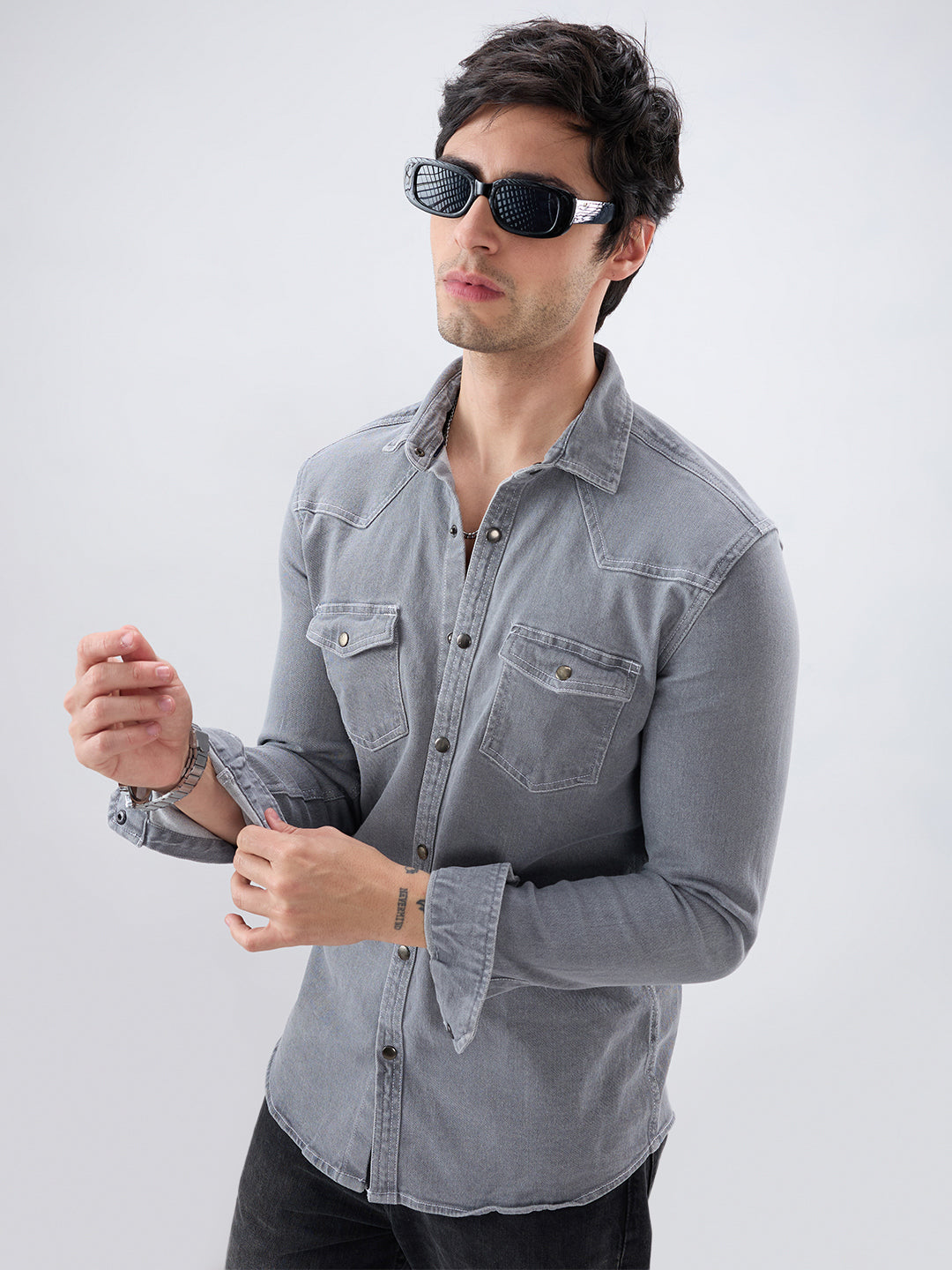 Vintage Grey Denim Double Pocket Overshirt
