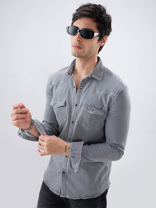 Vintage Grey Denim Double Pocket Overshirt