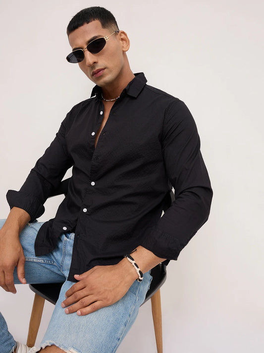 Timeless Black Minimal Textured Shirt