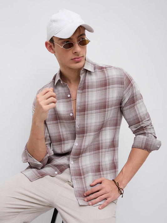 Dusty Brown Shadow Gradient Checks Shirt