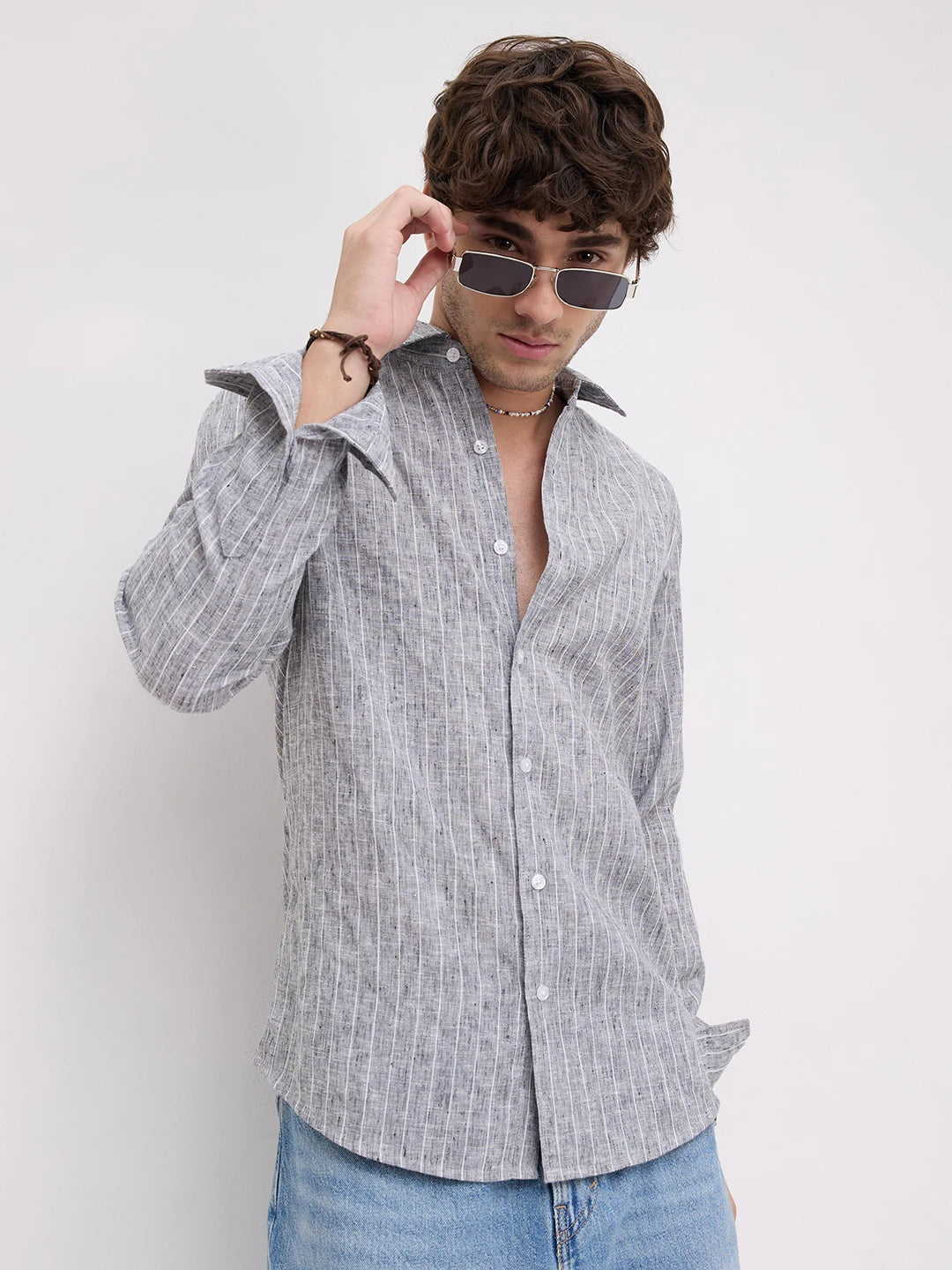 Bluish Grey Melange Textured Shirt